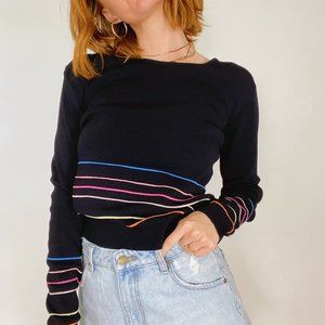 Vintage 90s Joseph A Black Rainbow Striped Sweater